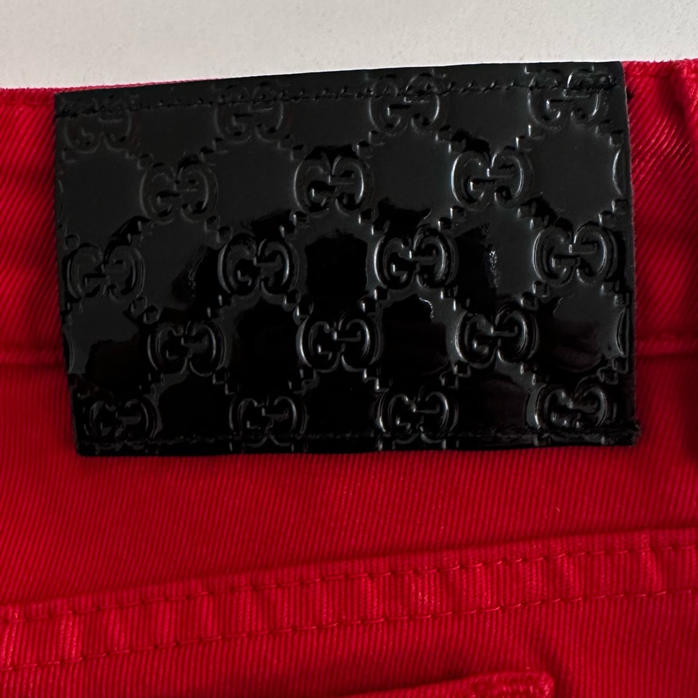 Gucci Logo GG Monogram Badge red Jeans - Picture 10 of 14